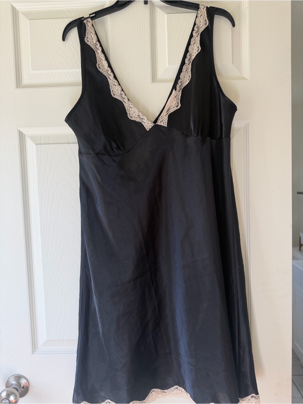 Victoria's Secret Black Slip with Cream Lace Trim